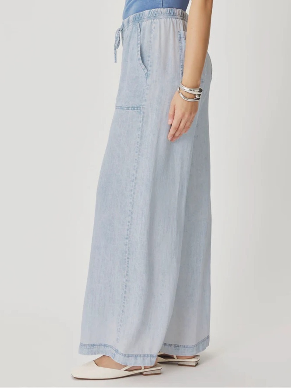 Splendid Angie Indigo Pallazo Wide Leg Pant Bleached Indigo Size S NWT $168 - Picture 6 of 10